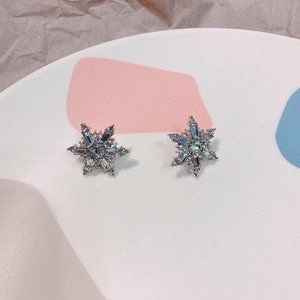Rhinestone pearl snowflake silver earrings
